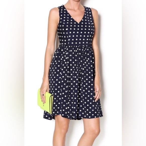 Everly Navy Dress with navy and cream Polka Dots - Picture 1 of 6
